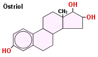 Chemische Struktur des Östriols: es besitzt 3-OH-Gruppen