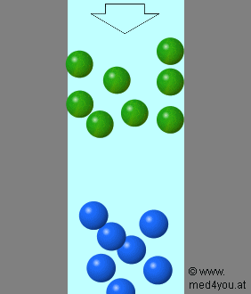 Schema der Auftrennung durch Adsorptionsphänomene
